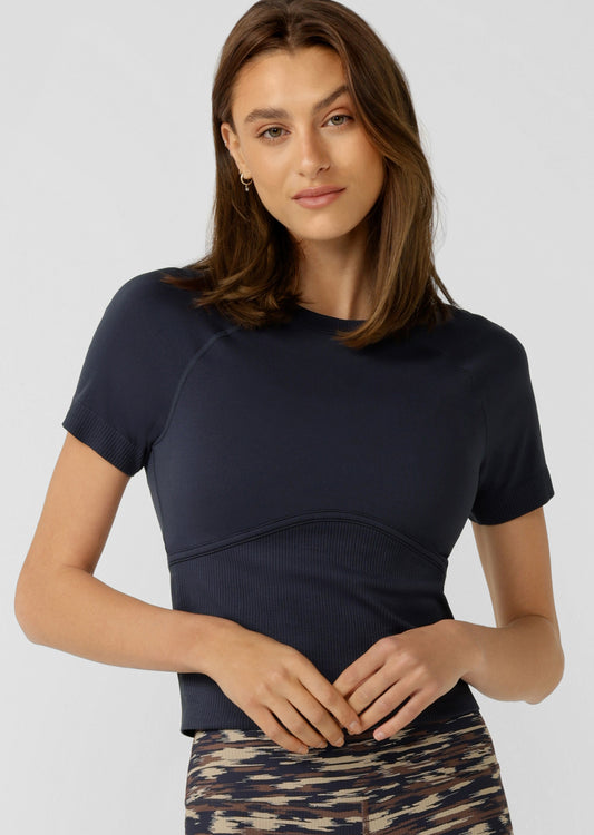 Lorna Jane Seamless Contour Short Sleeve Top - Platinum Navy