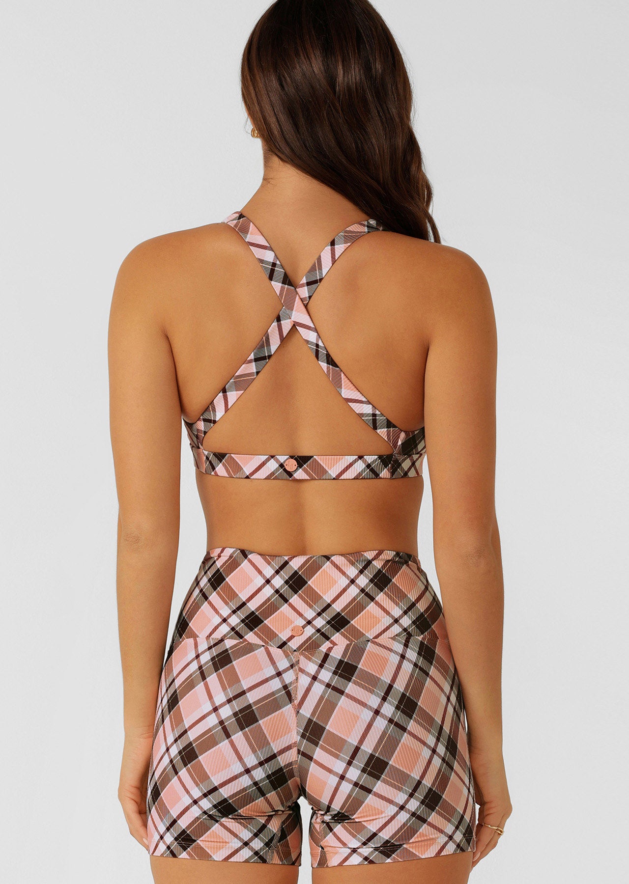 Lorna Jane Sorbet Plaid Rib Sports Bra - Sorbet Plaid Print