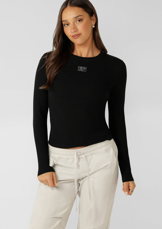 Lorna Jane Whisper Long Sleeve Rib Top - Black