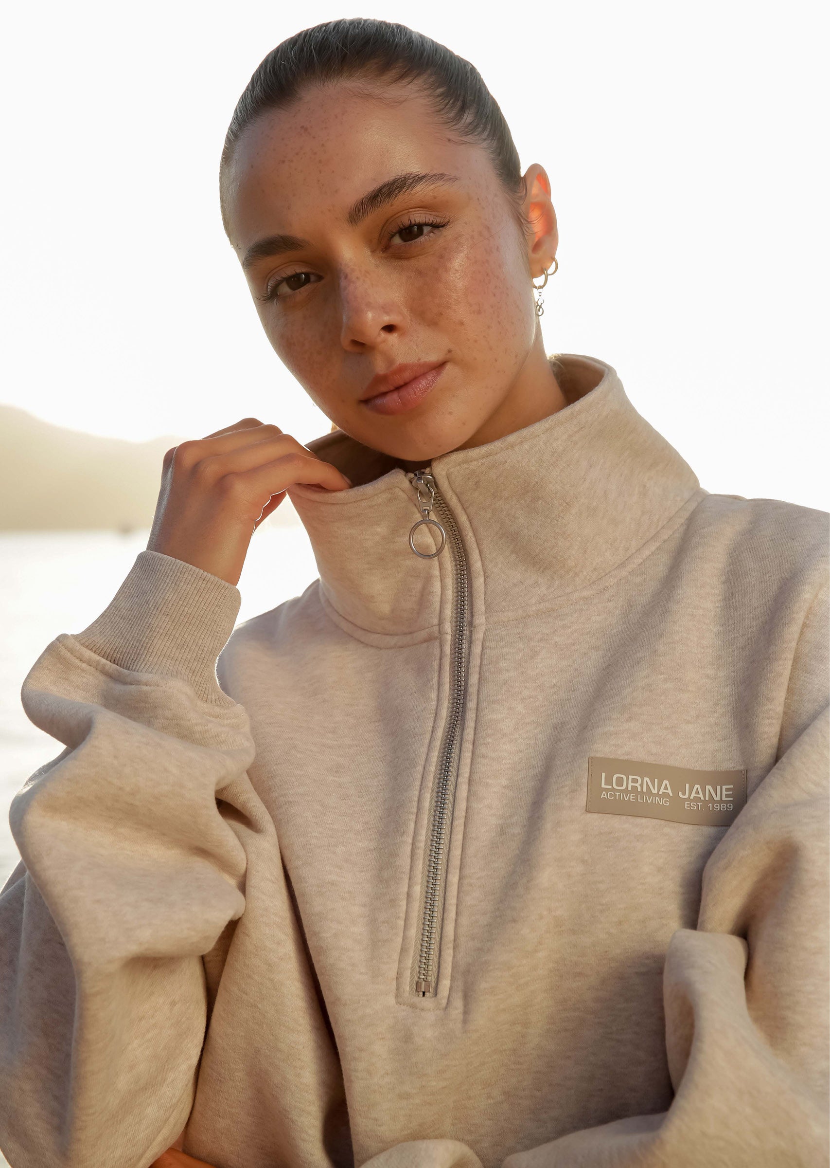 Lorna Jane Quater Zip Fleece Oversized Sweat - Oat Marl