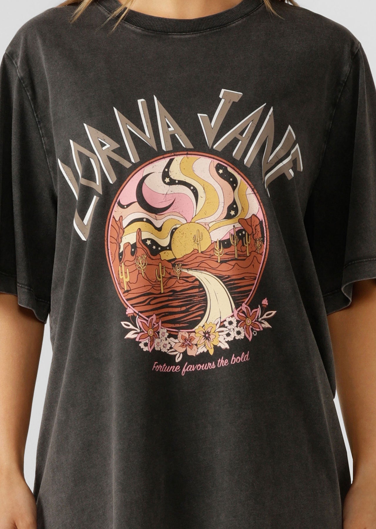 Lorna Jane Route 66 Relaxed Washed Tee - Washed Black