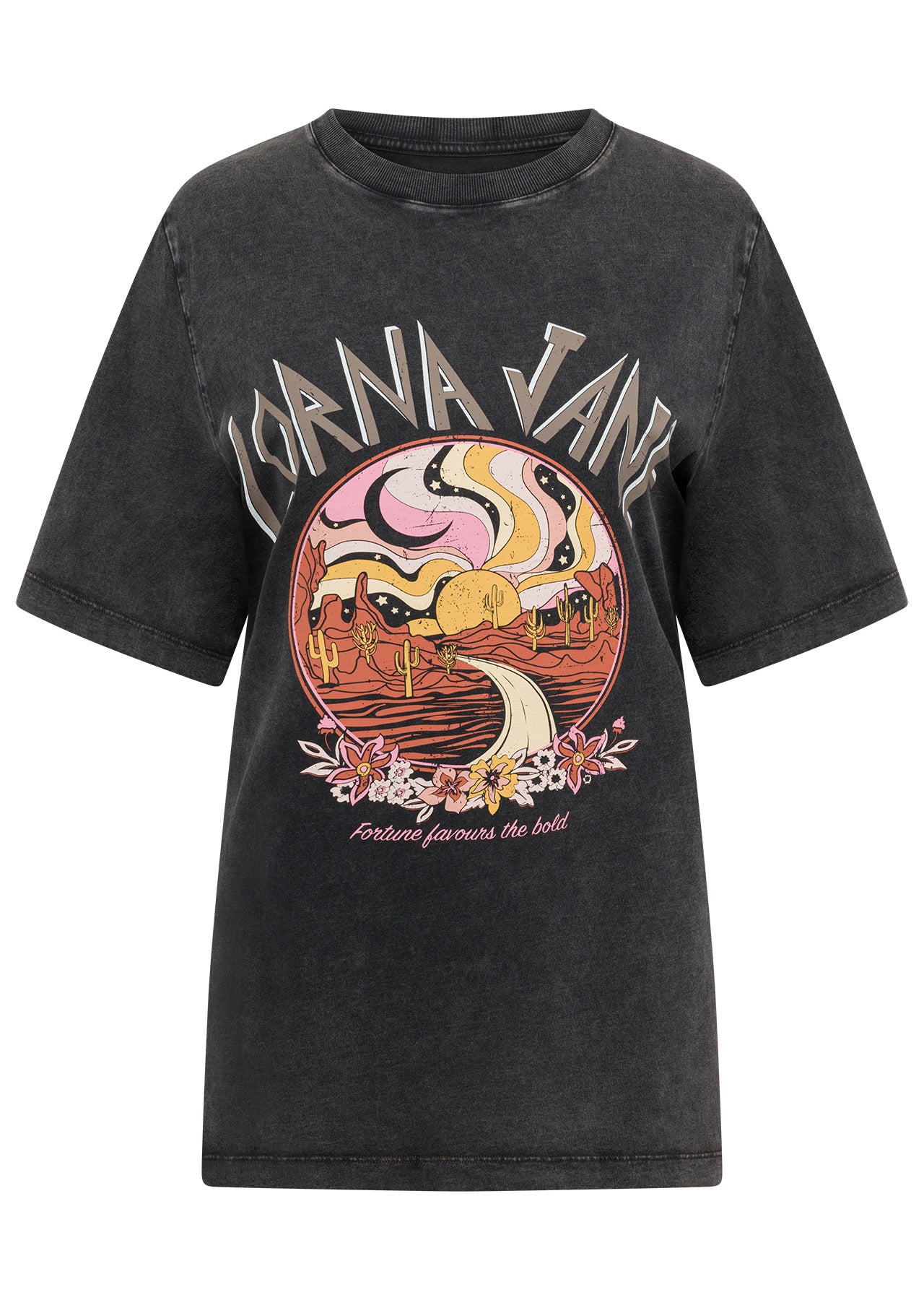 Lorna Jane Route 66 Relaxed Washed Tee - Washed Black