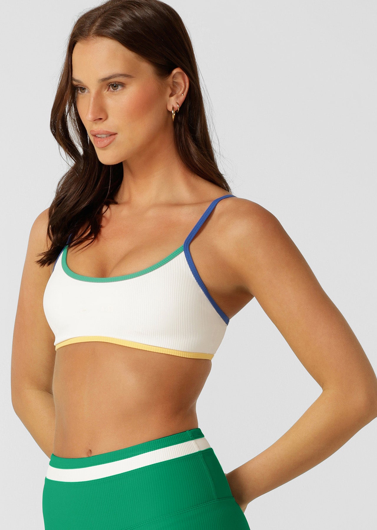 Lorna Jane Retro Rib Swim Sports Bra - Porcelain