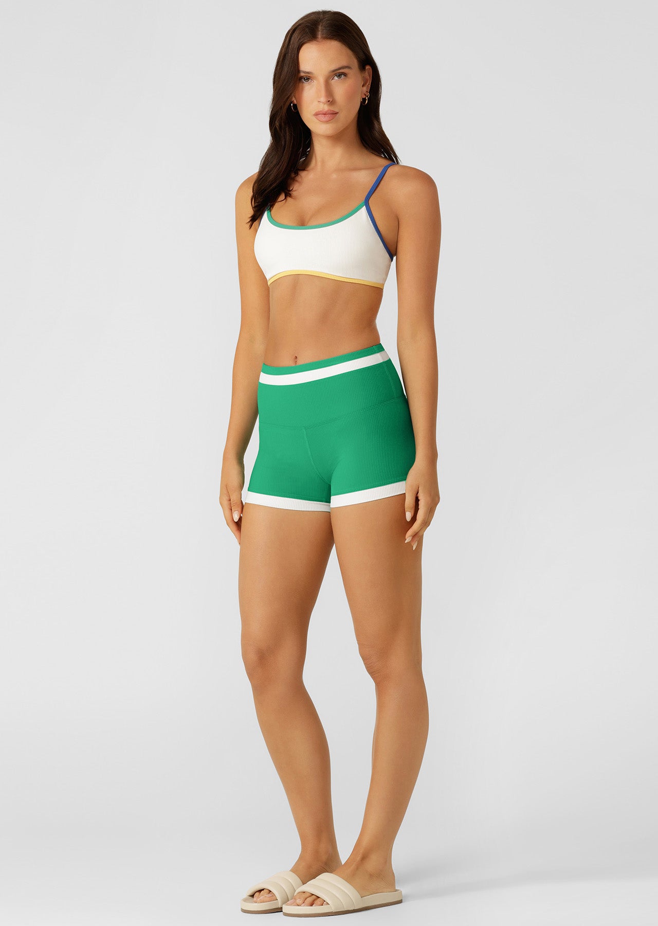 Lorna Jane Retro Rib Swim Sports Bra - Porcelain