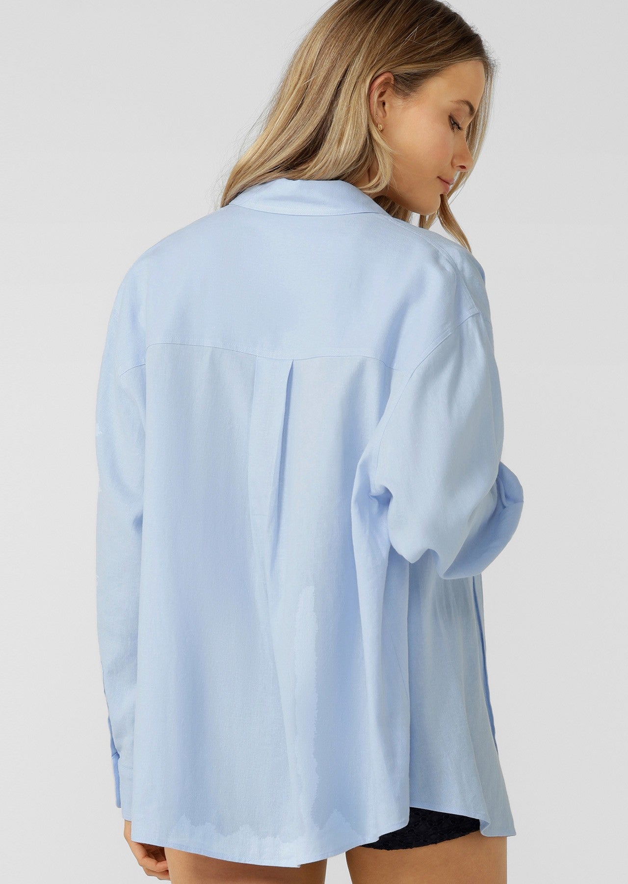 Lorna Jane Everline Long Sleeve Linen Shirt - Oxford Blue