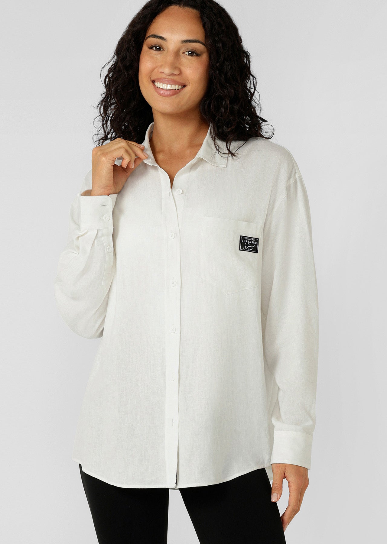 Lorna Jane Everline Long Sleeve Linen Shirt - White