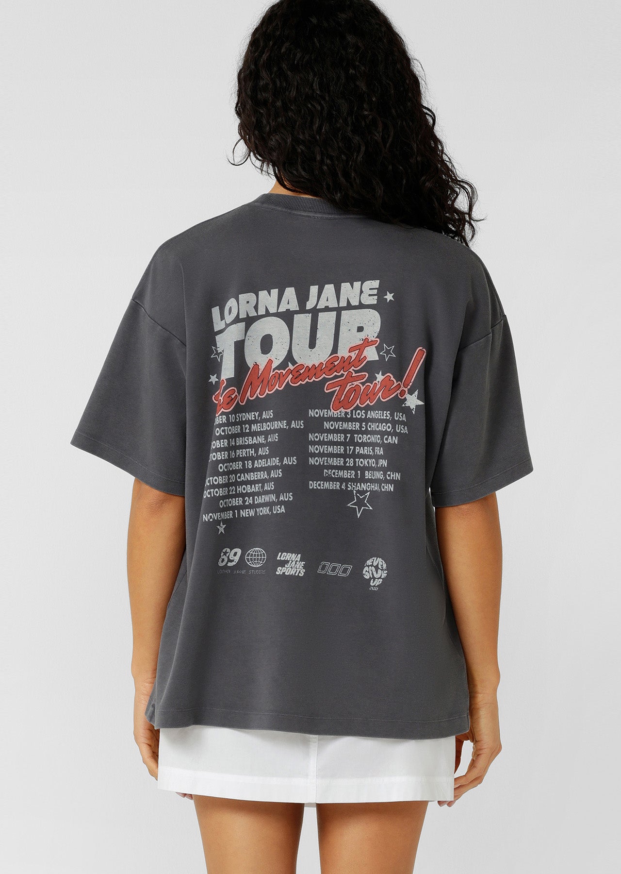 Lorna Jane World Tour Washed Boyfriend T-Shirt - Washed Titanium