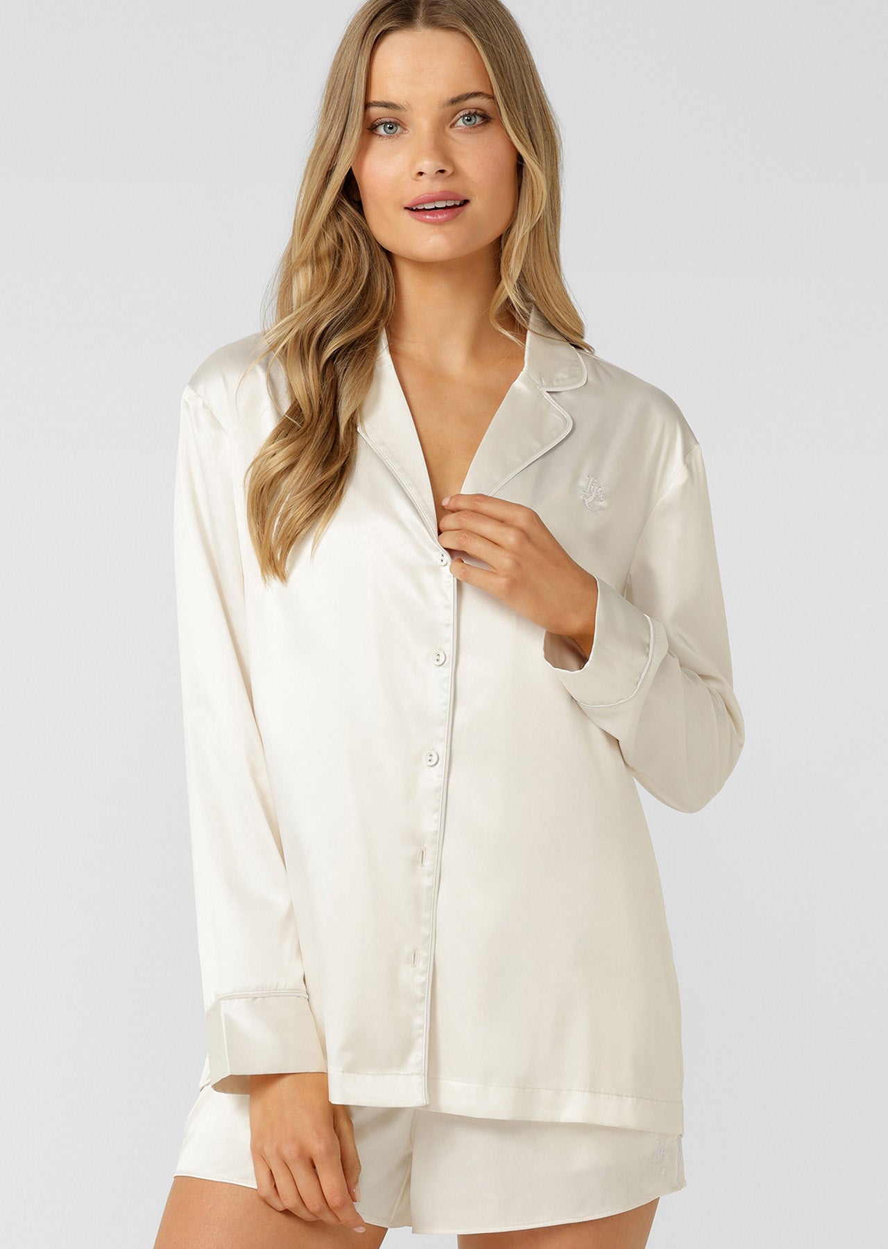 Lorna Jane Sweet Dreams Satin Long Sleeve Shirt - Cream