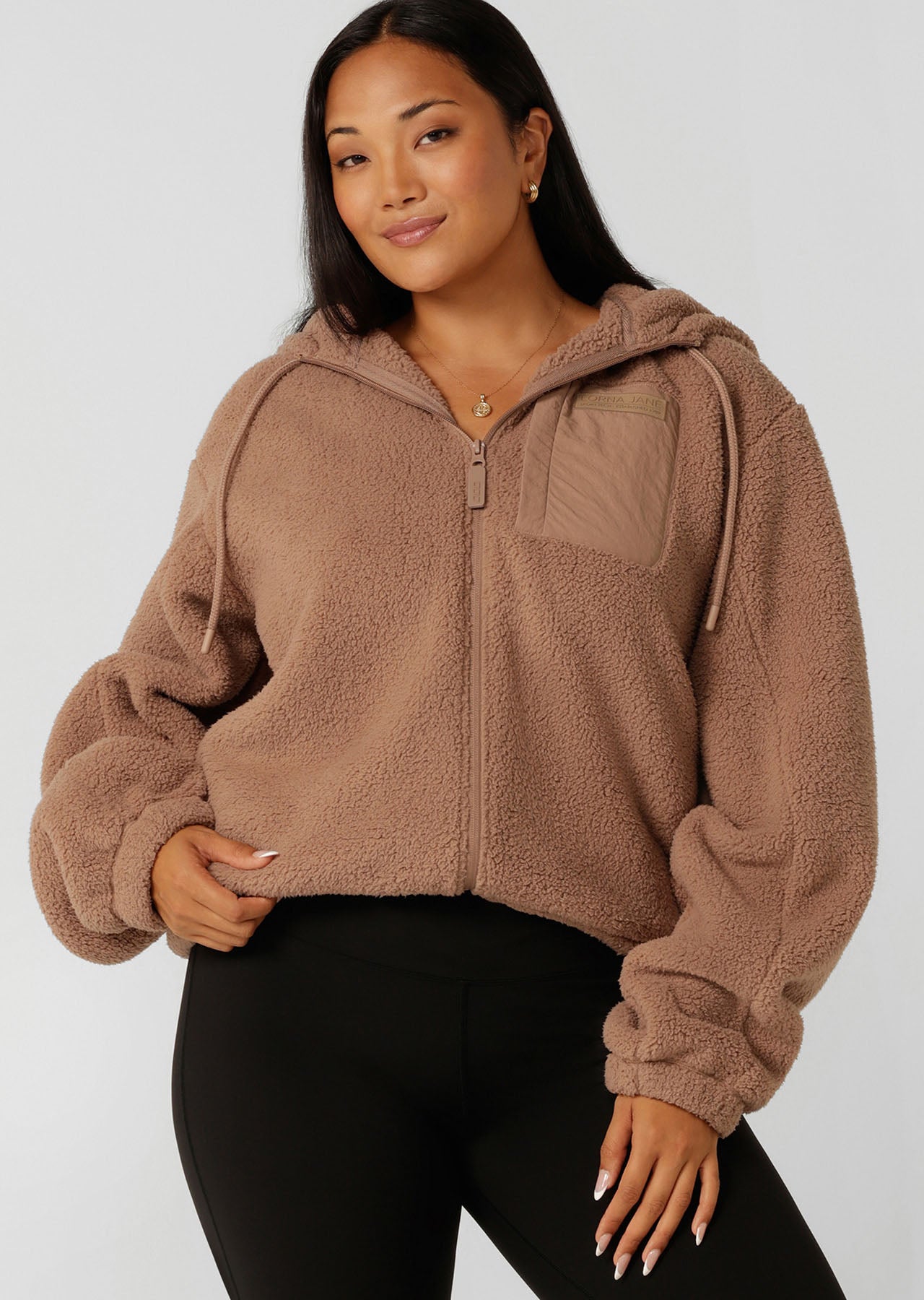 Lorna Jane Teddy Zip Through Hoodie - Walnut
