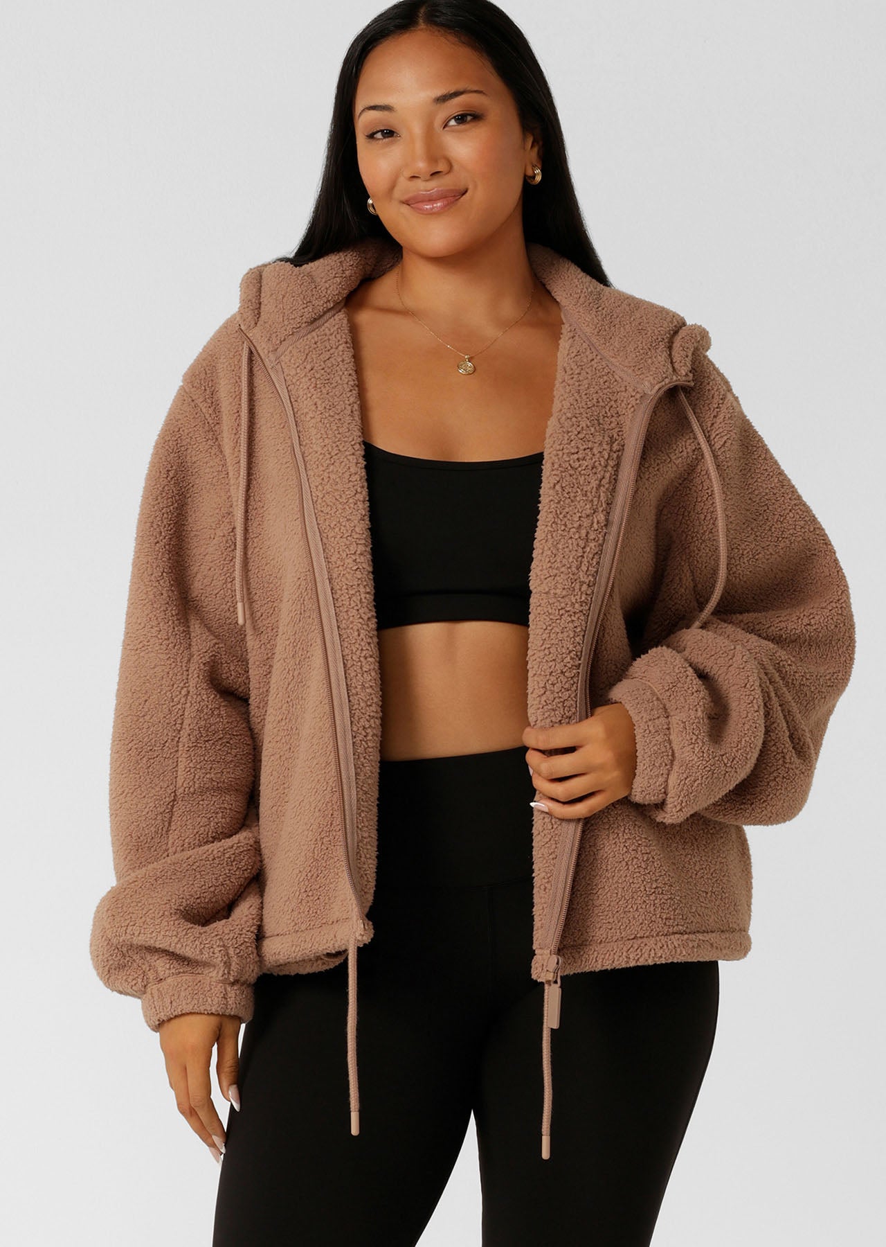 Lorna Jane Teddy Zip Through Hoodie - Walnut