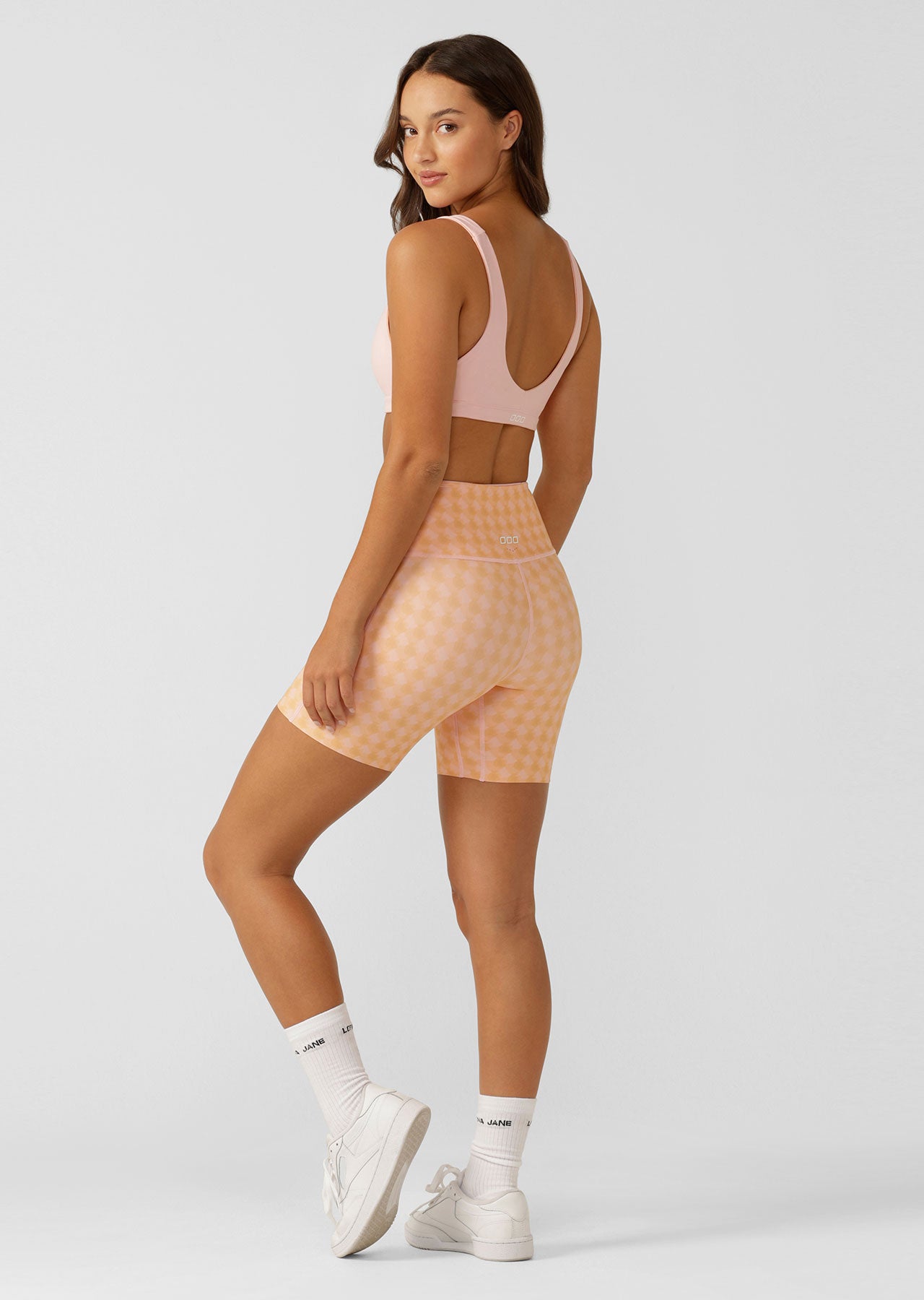 Lorna Jane Reversible Swim No Ride Pocket 16cm Bike Shorts - Watercolour Check Print