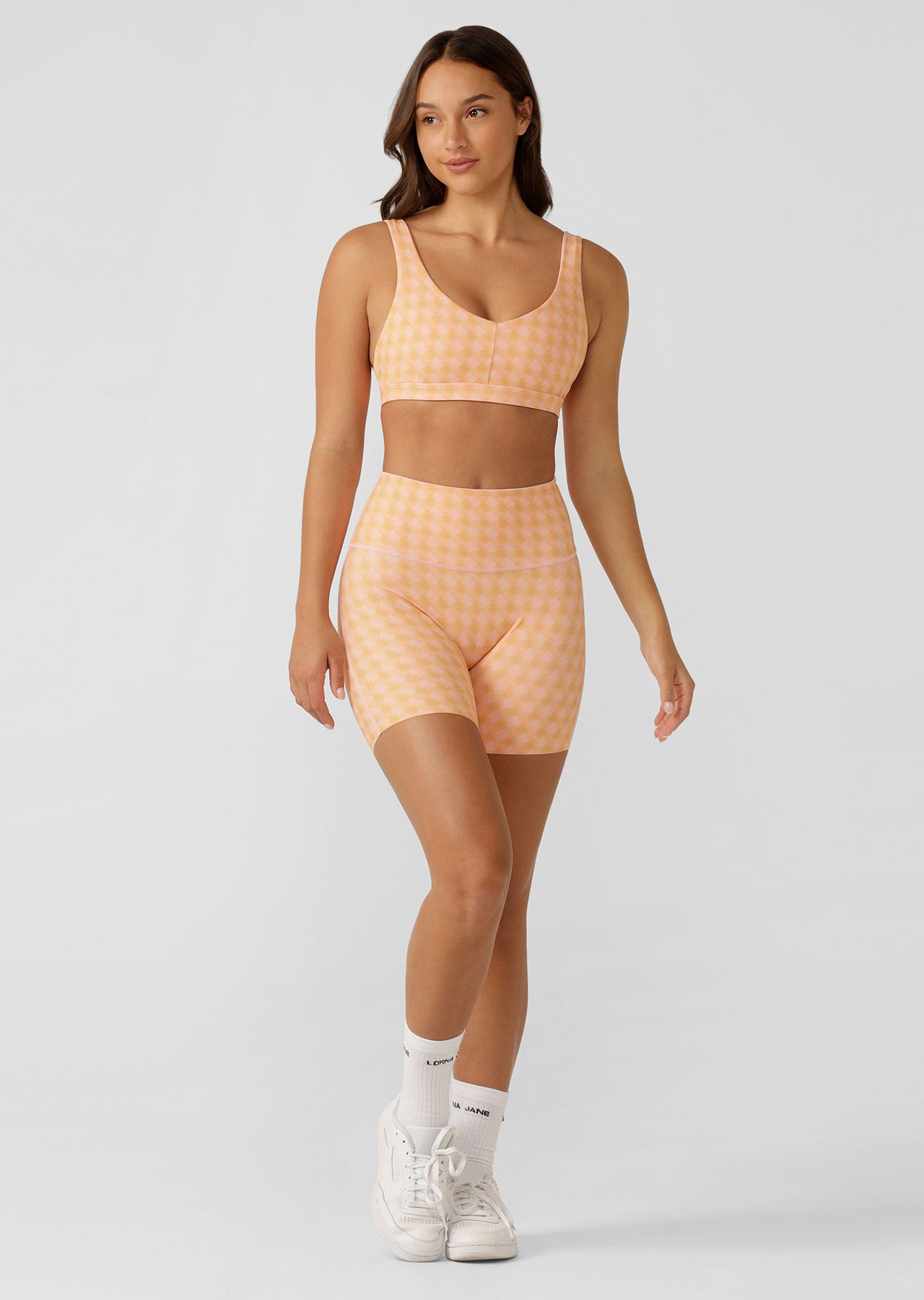 Lorna Jane Reversible Swim No Ride Pocket 16cm Bike Shorts - Watercolour Check Print