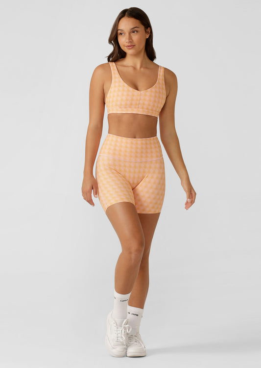 Lorna Jane Reversible Swim No Ride Pocket 16cm Bike Shorts - Watercolour Check Print