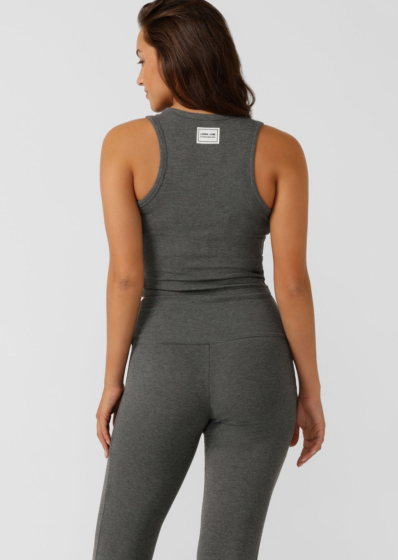 Lorna Jane Modal Luxe Lounge Rib Tank - Charcoal Marl