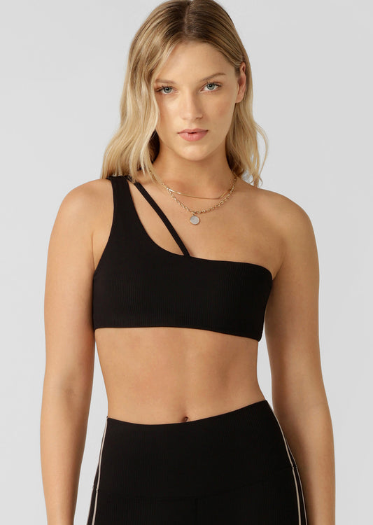 Lorna Jane Second Nature Luxe Rib Asymmetrical Sports Bra - Black