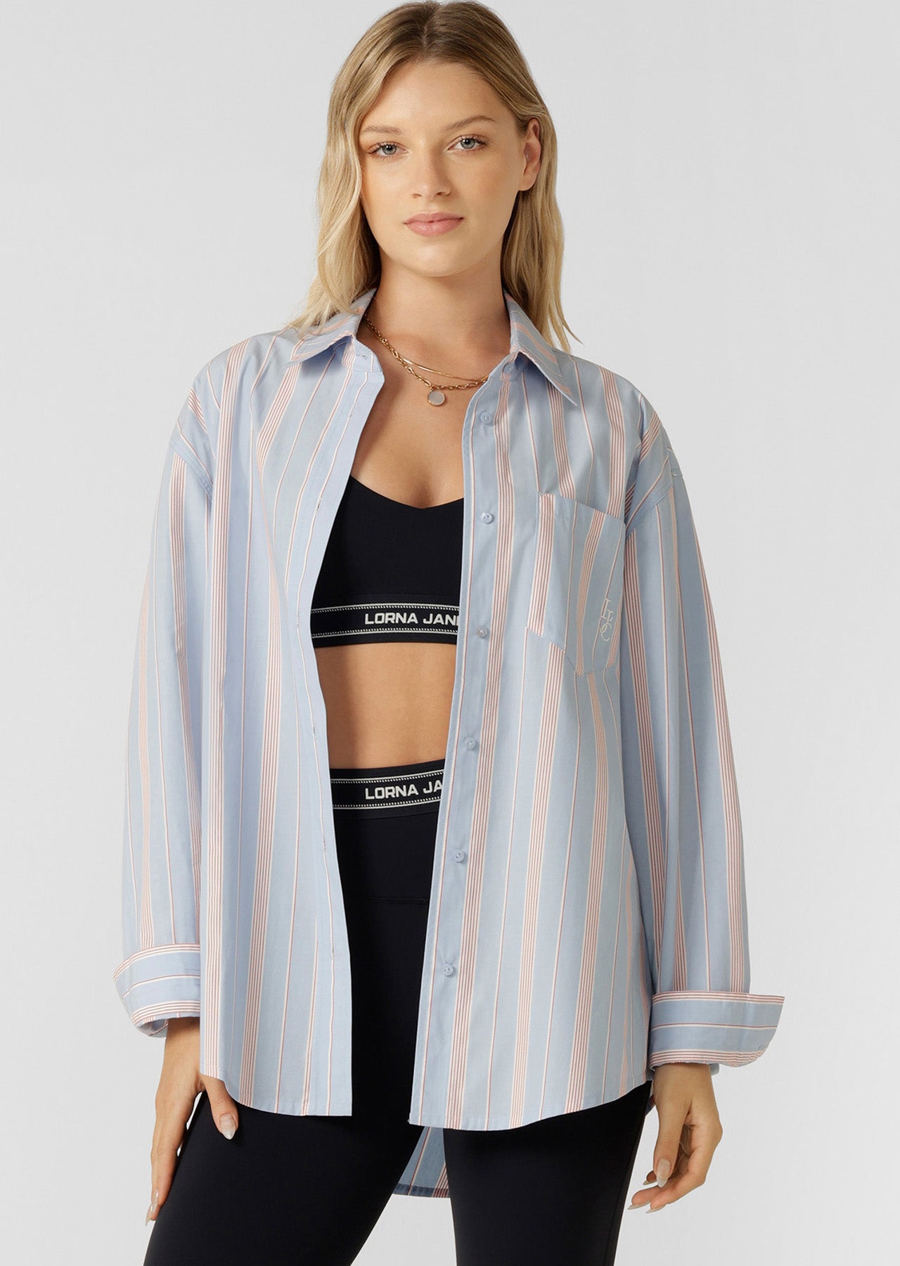 Lorna Jane Love Lounge Stripe Shirt - Blue Multi Stripe