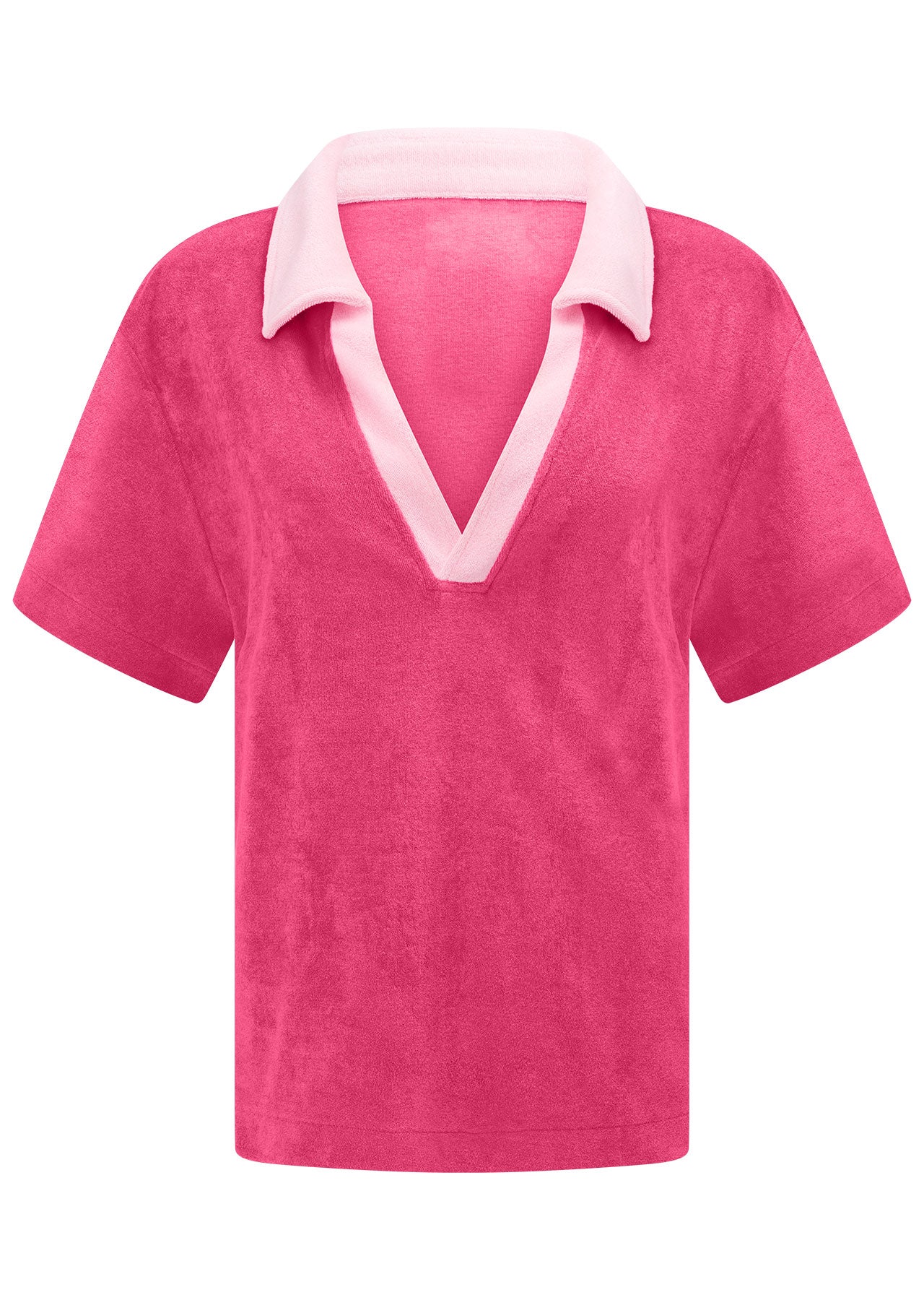 Lorna Jane Terry Towelling Cropped Polo Tee - Babin Pink