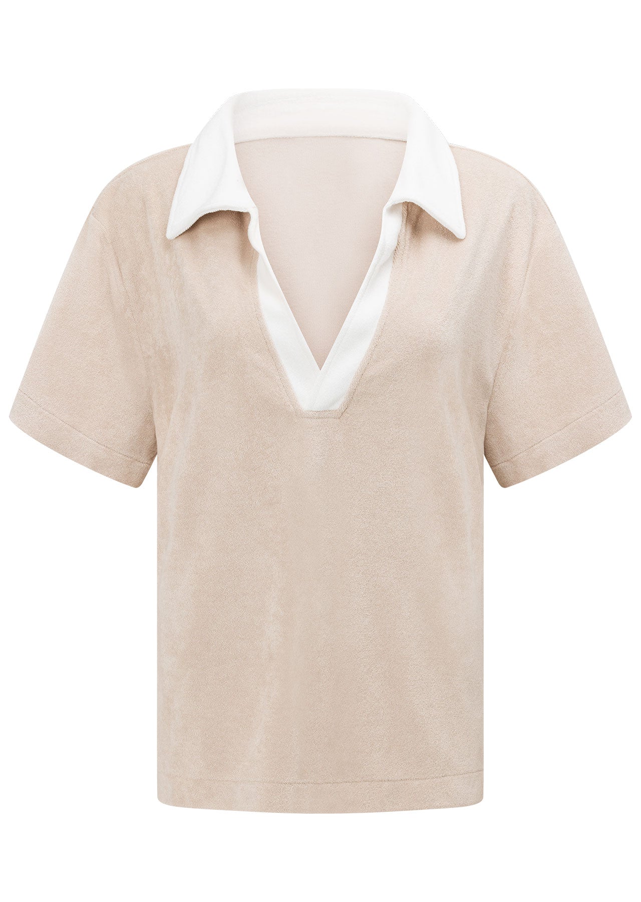 Lorna Jane Terry Towelling Cropped Polo Tee - Off White