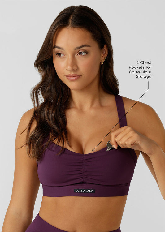 Lorna Jane Bring It All Pocket Sports Bra - Dark Grape