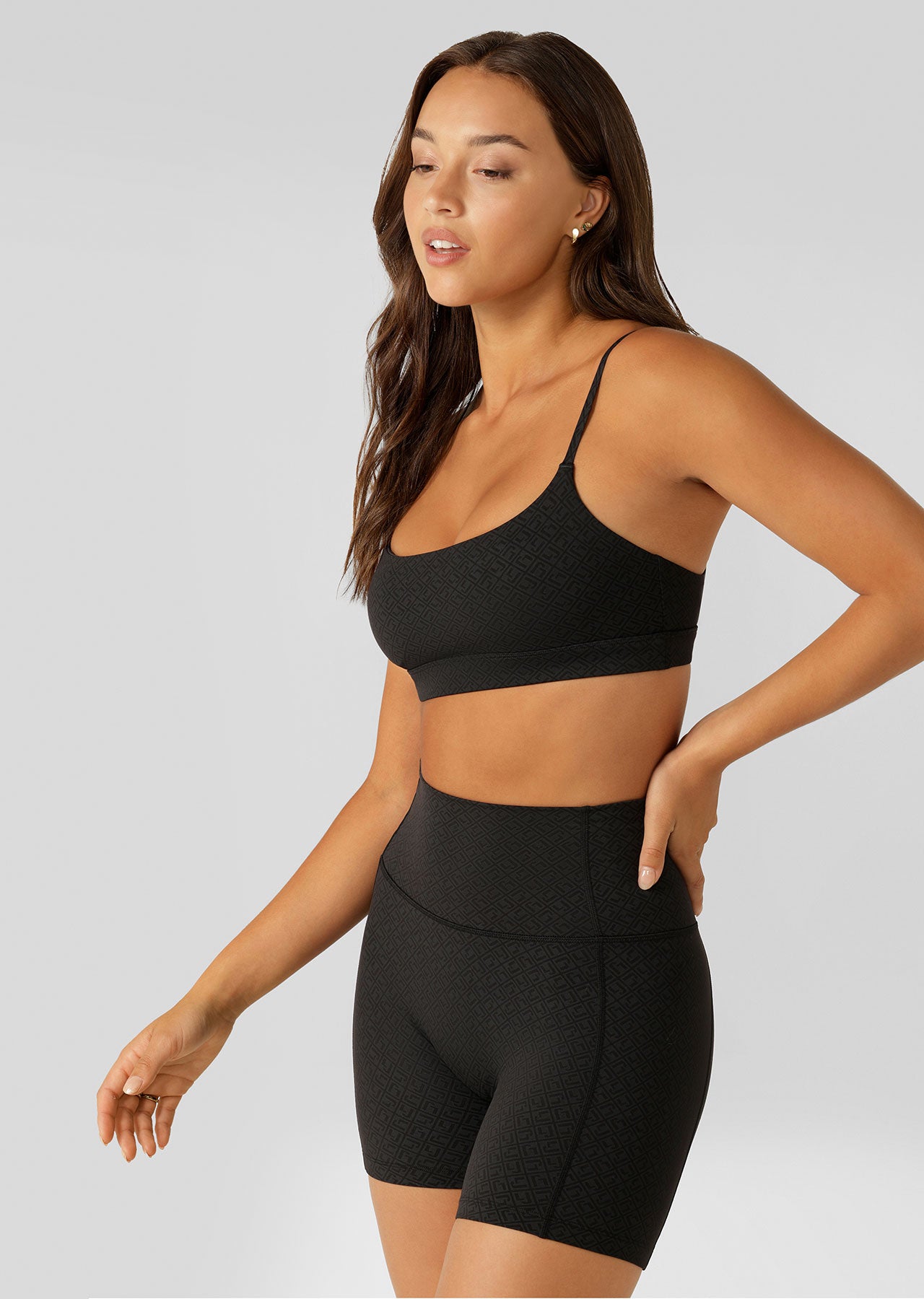 Lorna Jane Refine No Ride 12cm Bike Shorts - Black Monogram Print