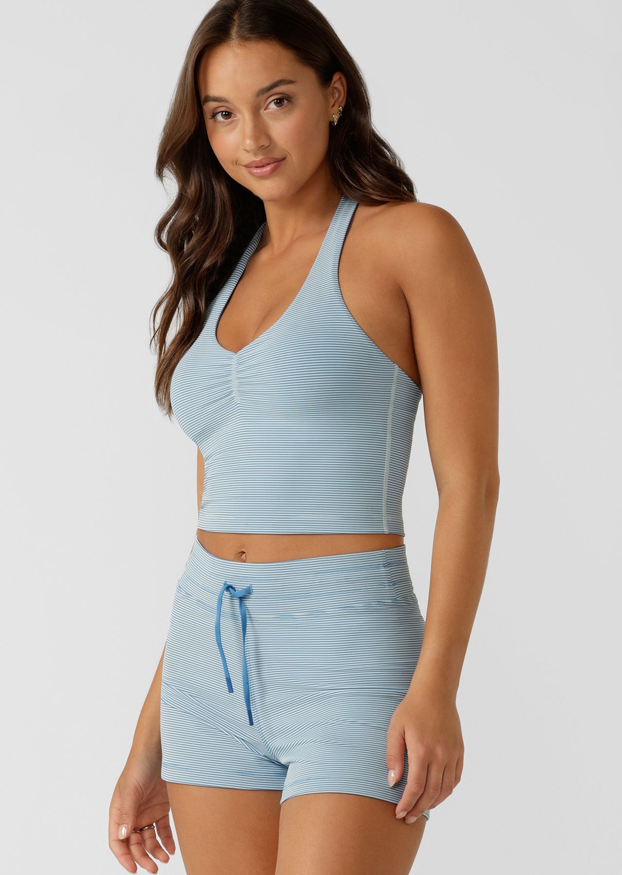 Lorna Jane Earn Your Stripes Rib Kick Shorts - Cornflower Stripe