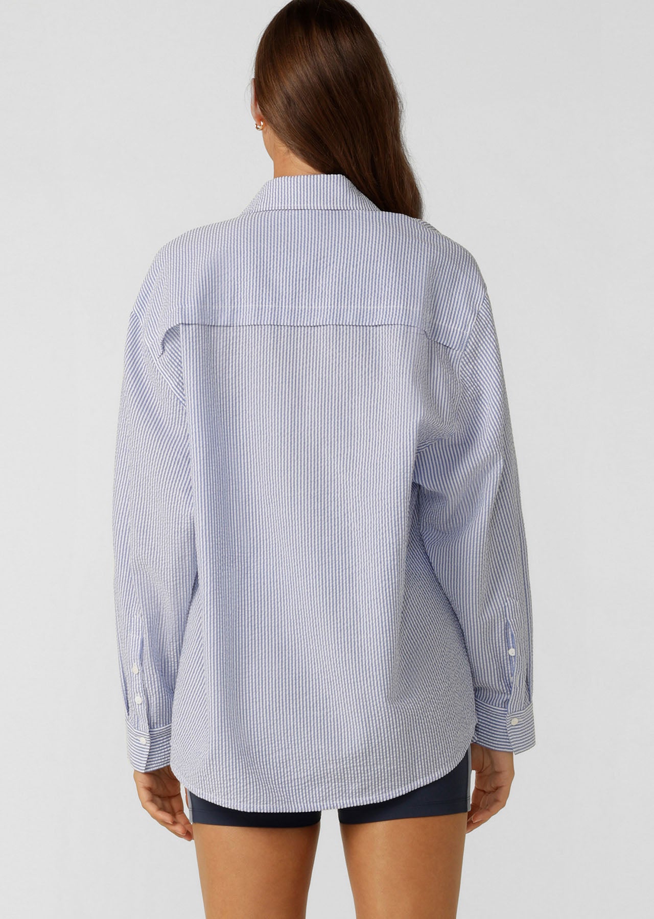 Lorna Jane Country Club Seersucker Shirt - Blue Stripe