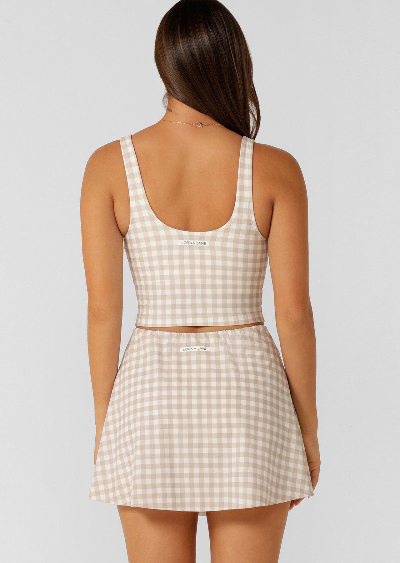 Lorna Jane Sweet Gingham Bra Tank Combo - Latte Ranch Gingham Print