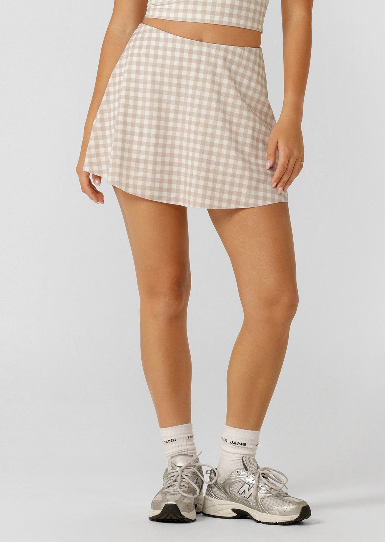 Lorna Jane Sweet Gingham Everyday Active Skort - Latte Ranch Gingham Print