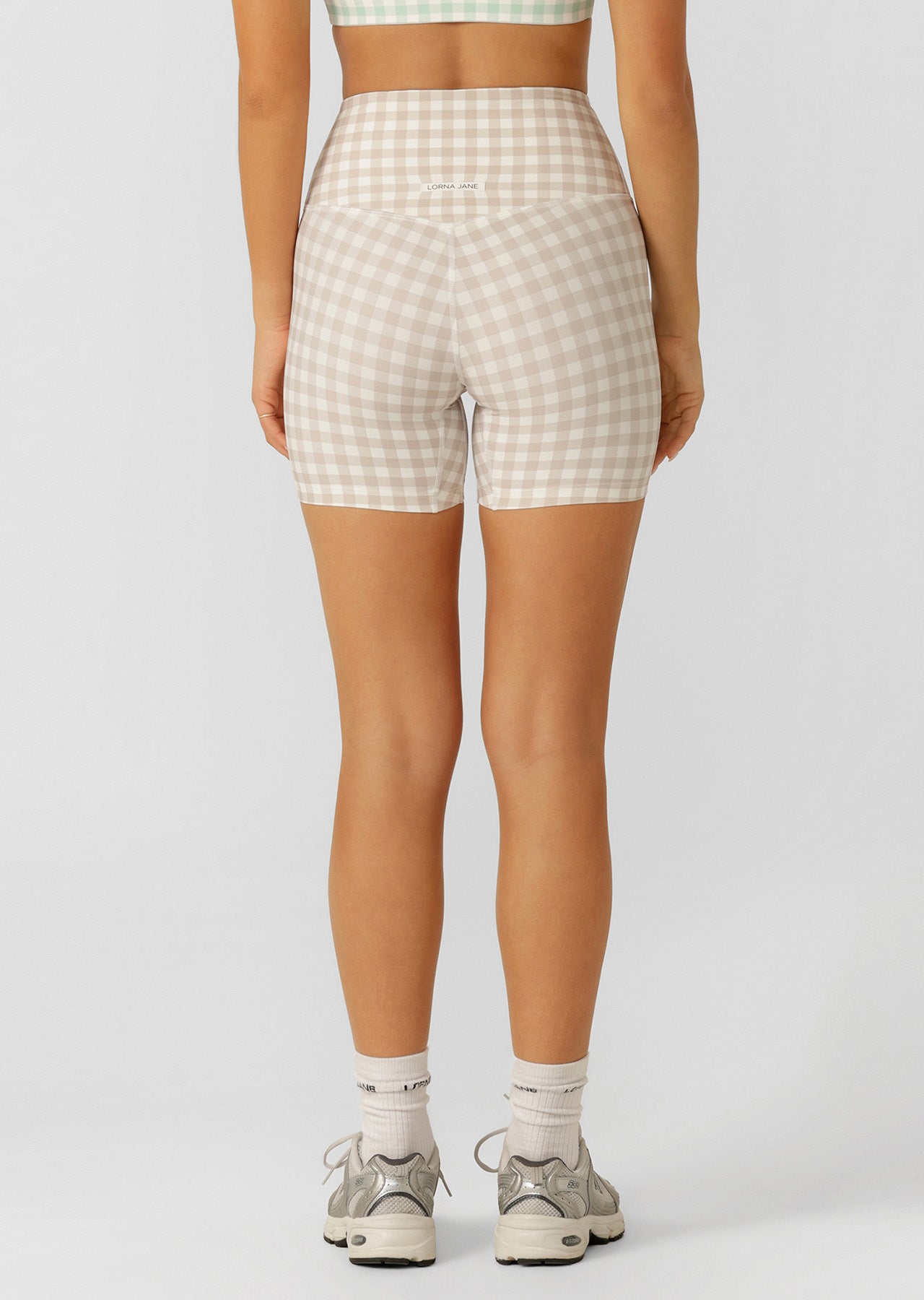 Lorna Jane Sweet Gingham 14cm Bike Shorts - Latte Ranch Gingham Print