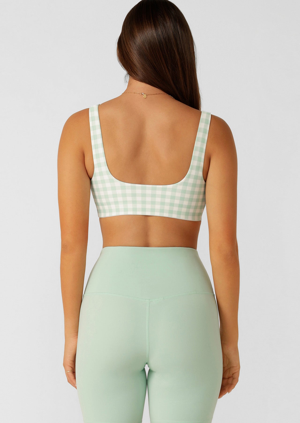 Lorna Jane Sweet Gingham Sports Bra - Soft Mint Ranch Gingham Print