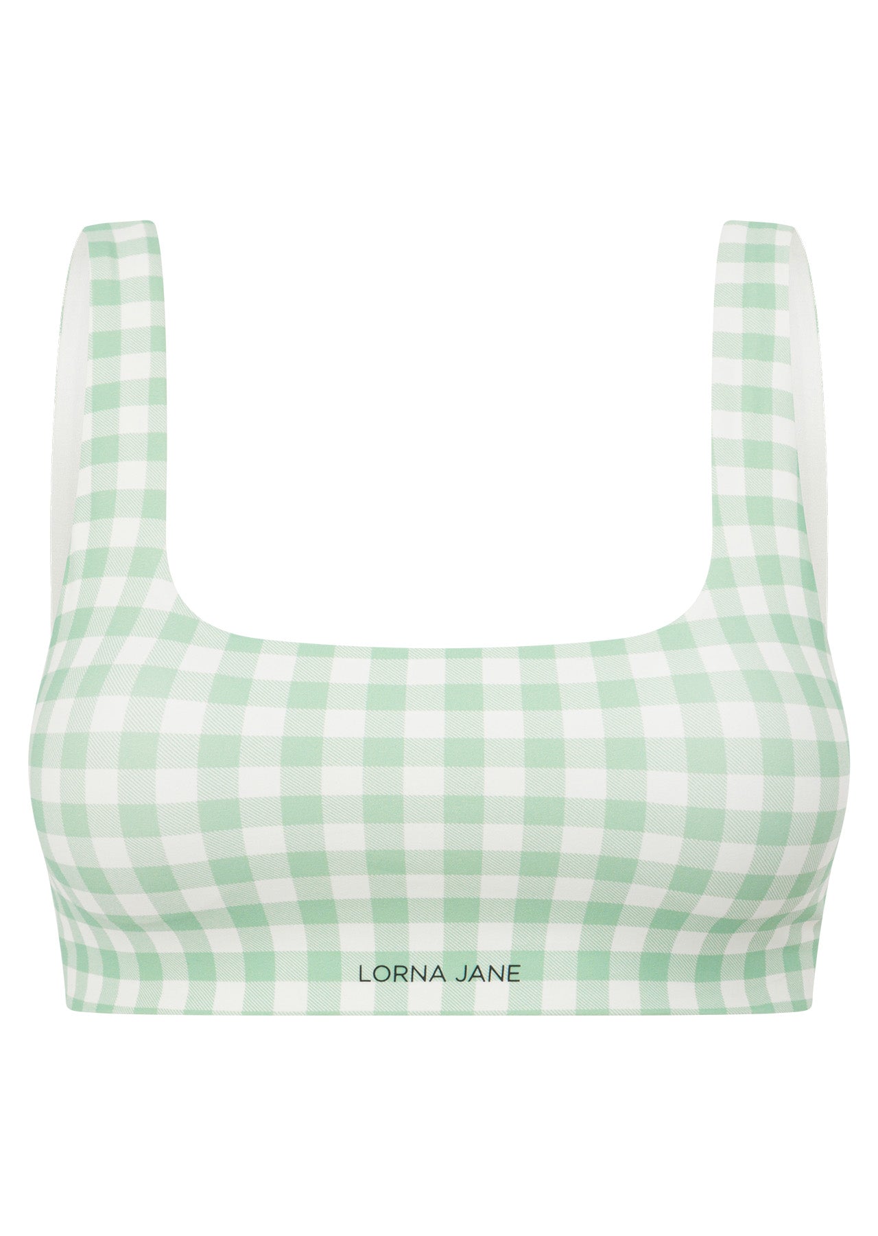 Lorna Jane Sweet Gingham Sports Bra - Soft Mint Ranch Gingham Print