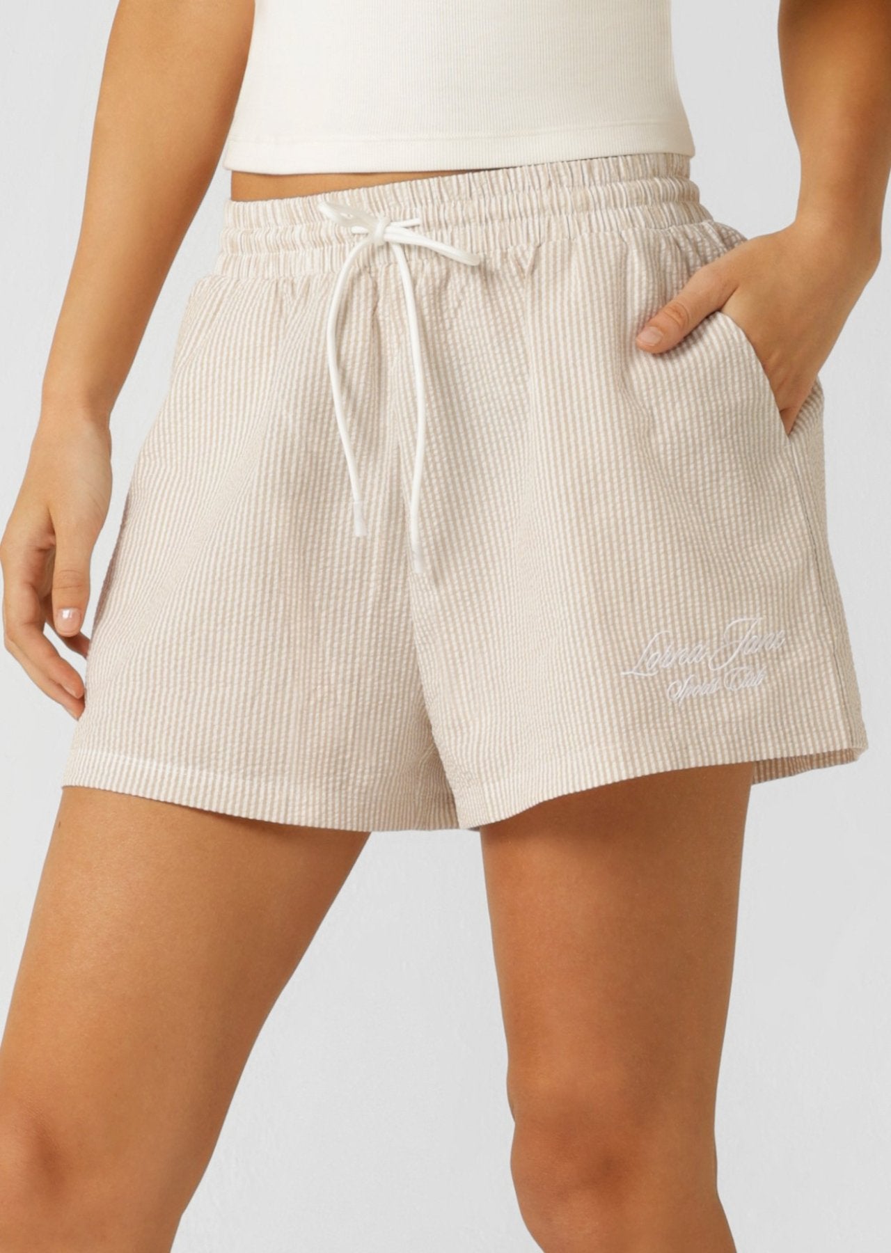 Lorna Jane Country Club Seersucker Shorts - Latte Stripe