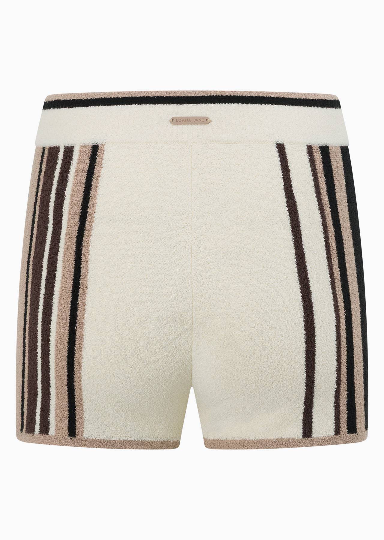 Lorna Jane Wild Honey Knit Cheeky Shorts - Neutral Stripe