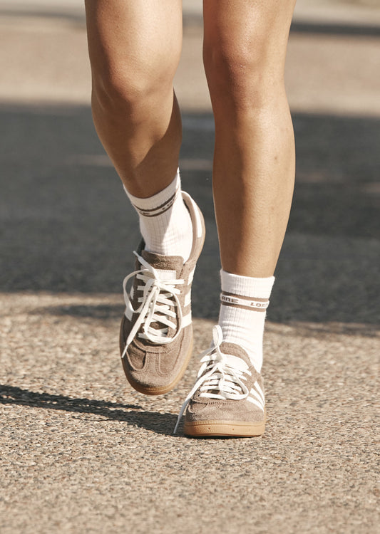Lorna Jane Sporty Crew Socks - Porcelain/Cedar
