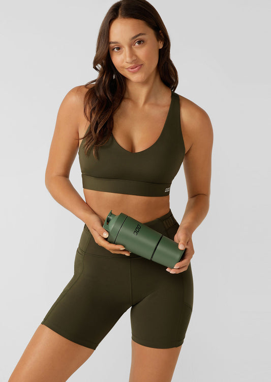 Lorna Jane Stainless Steel Compartment Protein Shaker - Dark Matcha