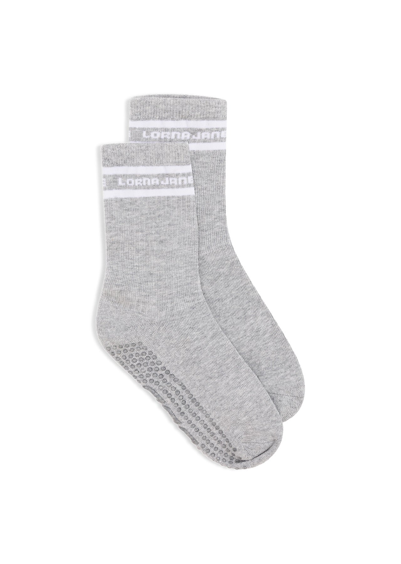 Lorna Jane Pilates Grip Crew Socks - Grey Marl/White