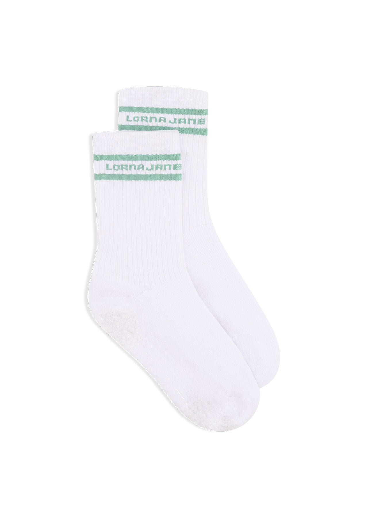Lorna Jane Pilates Grip Crew Socks - White/Green Juice