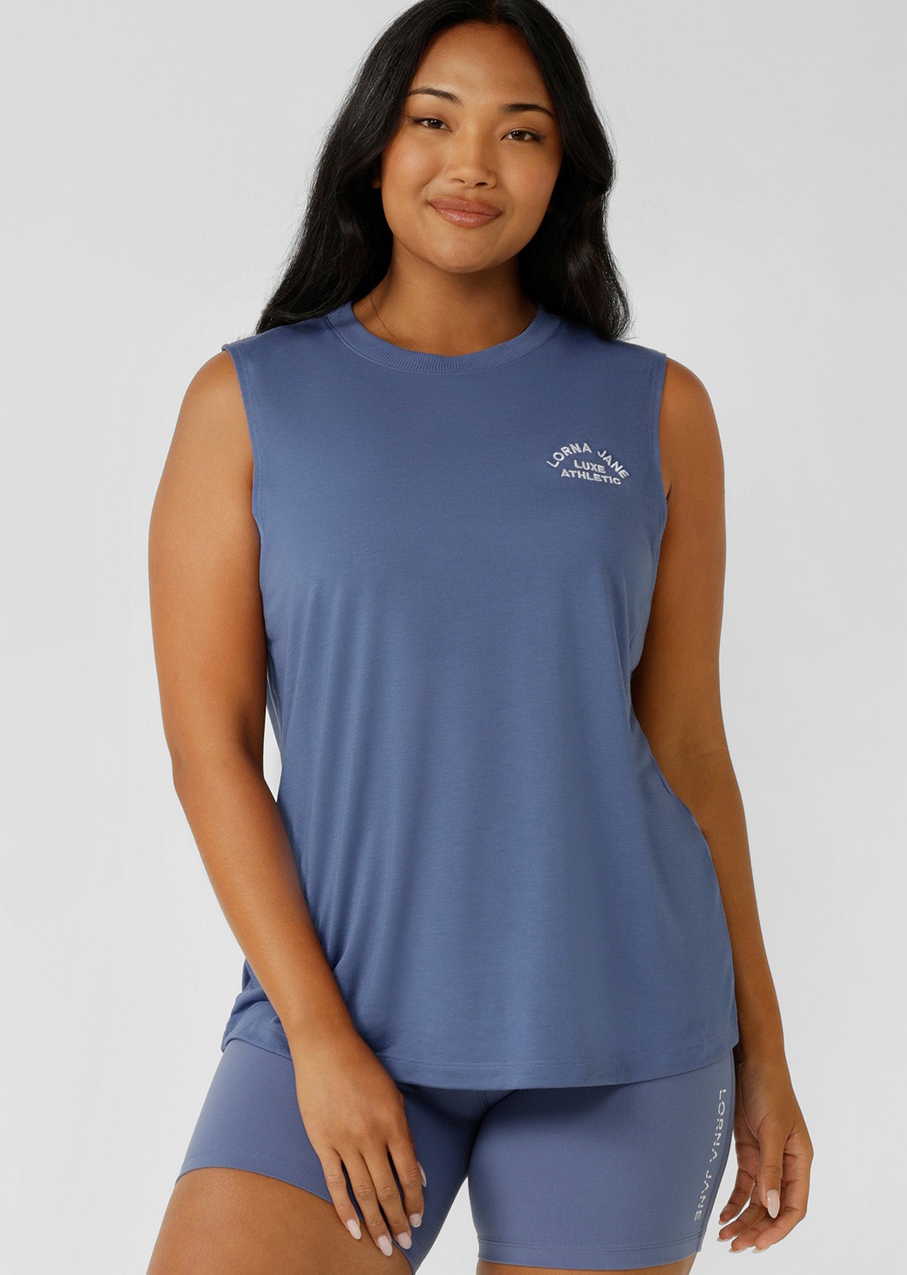 Lorna Jane Lotus Muscle Tank - Misty Blue