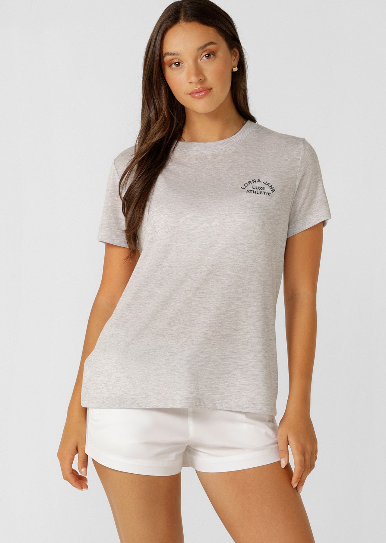 Lorna Jane Lotus T-Shirt - Light Grey Marl