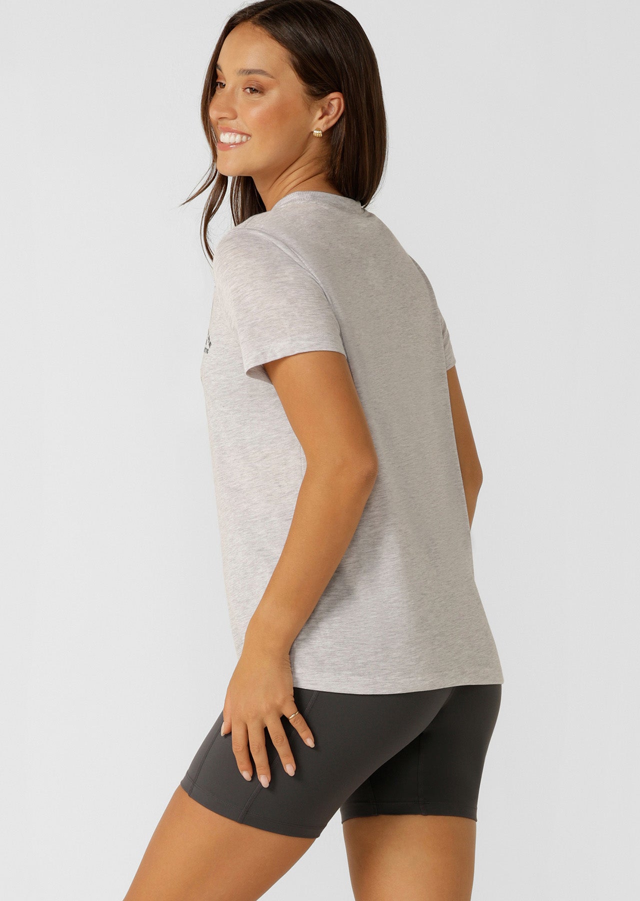 Lorna Jane Lotus T-Shirt - Light Grey Marl
