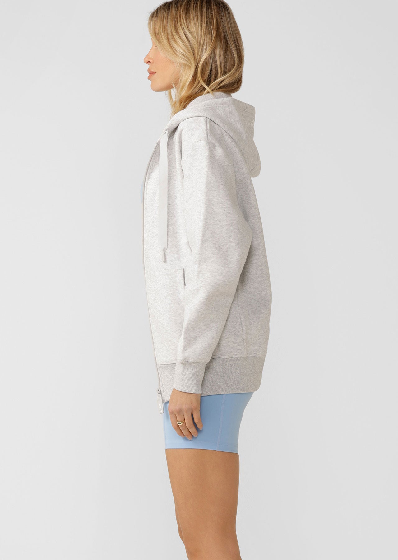 Lorna Jane Fleece Zip Thru Hoodie - Light Grey Marl