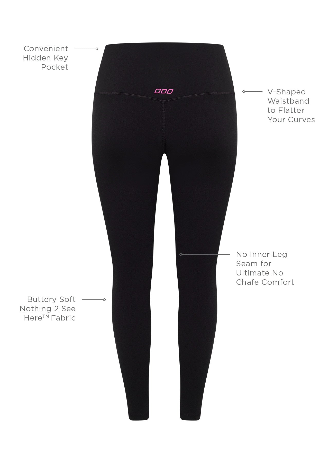 Lorna Jane Lotus No Chafe Ankle Biter Leggings - Black/Neon Raspberry