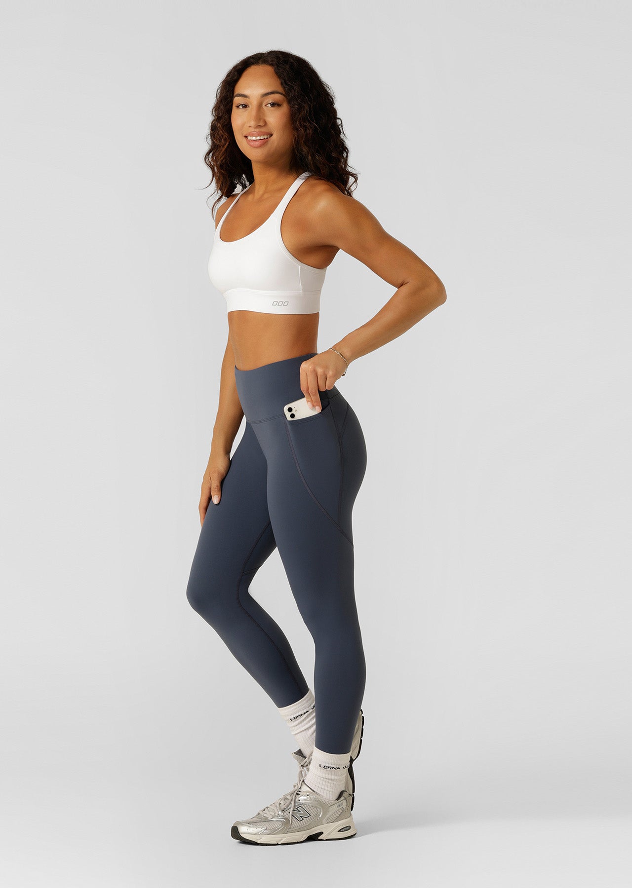 Lorna Jane Amy Thermal Phone Pocket Ankle Biter Leggings - Ash Blue