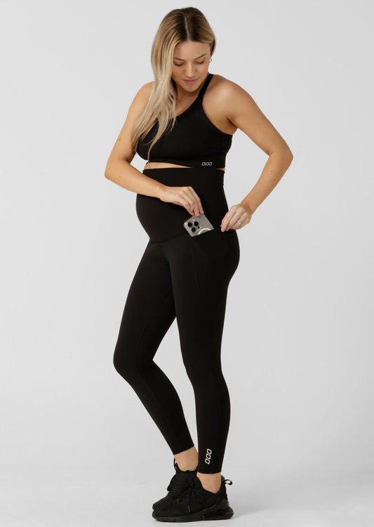 Lorna Jane LJ Maternity Phone Pocket Ankle Biter Leggings - Black