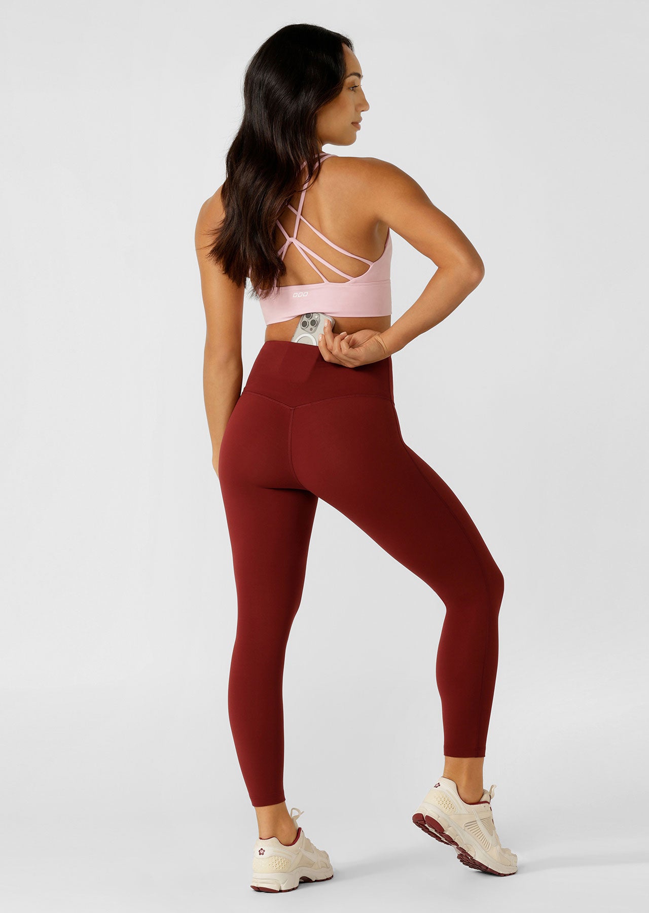 Lorna Jane Lotus No Chafe Phone Pocket Ankle Biter Leggings - Merlot