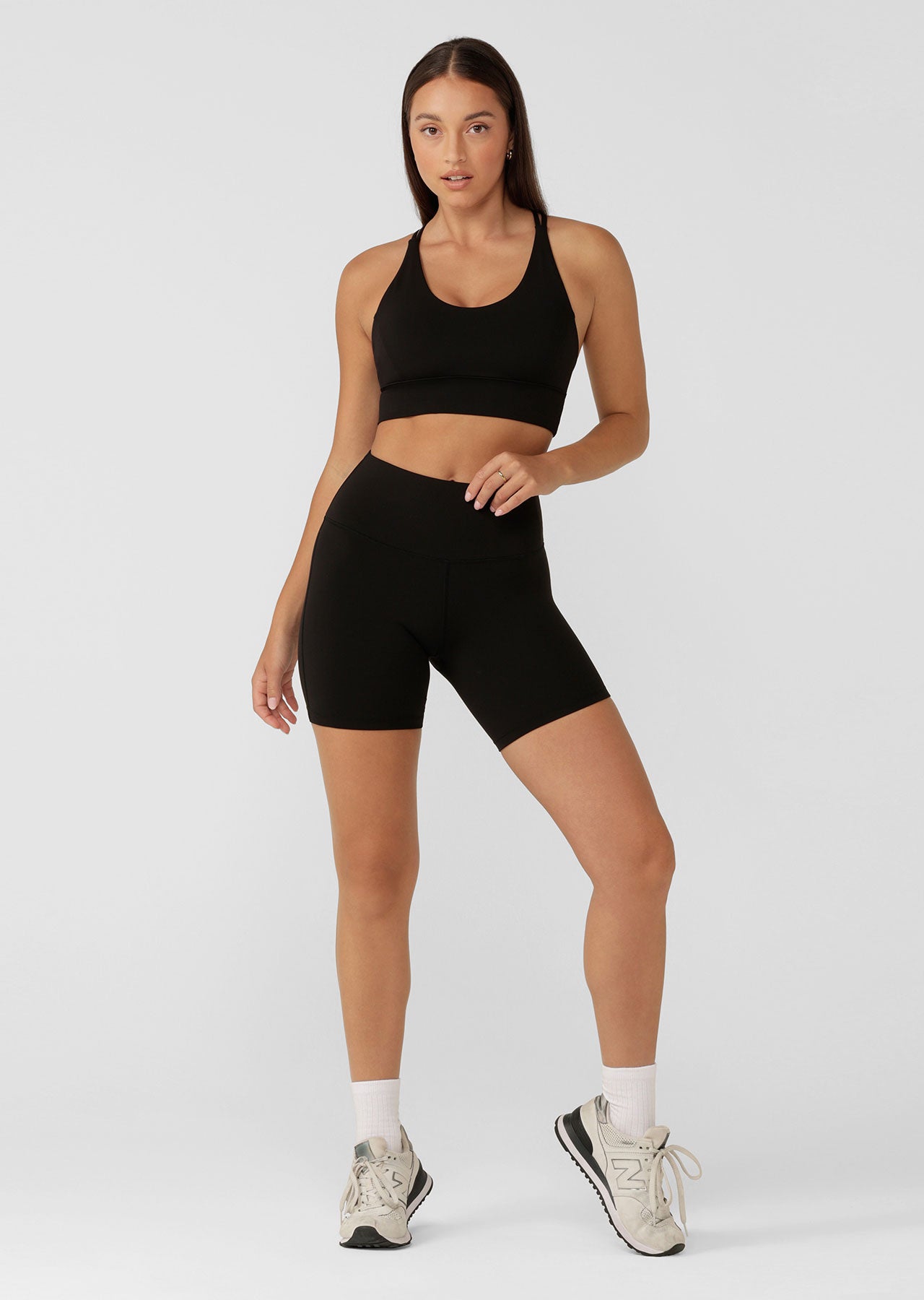 Lorna Jane Lotus No Chafe Phone Pocket 12cm Bike Shorts - Recycled Black
