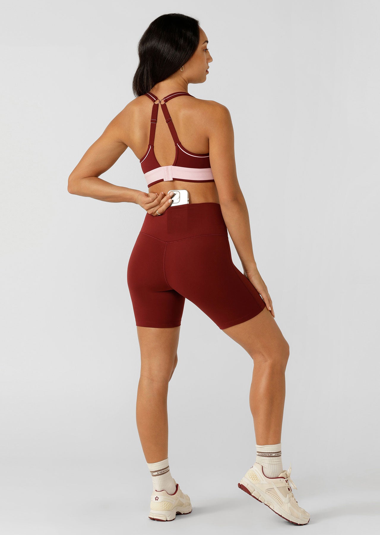 Lorna Jane Lotus No Chafe Phone Pocket 12cm Bike Shorts - Merlot