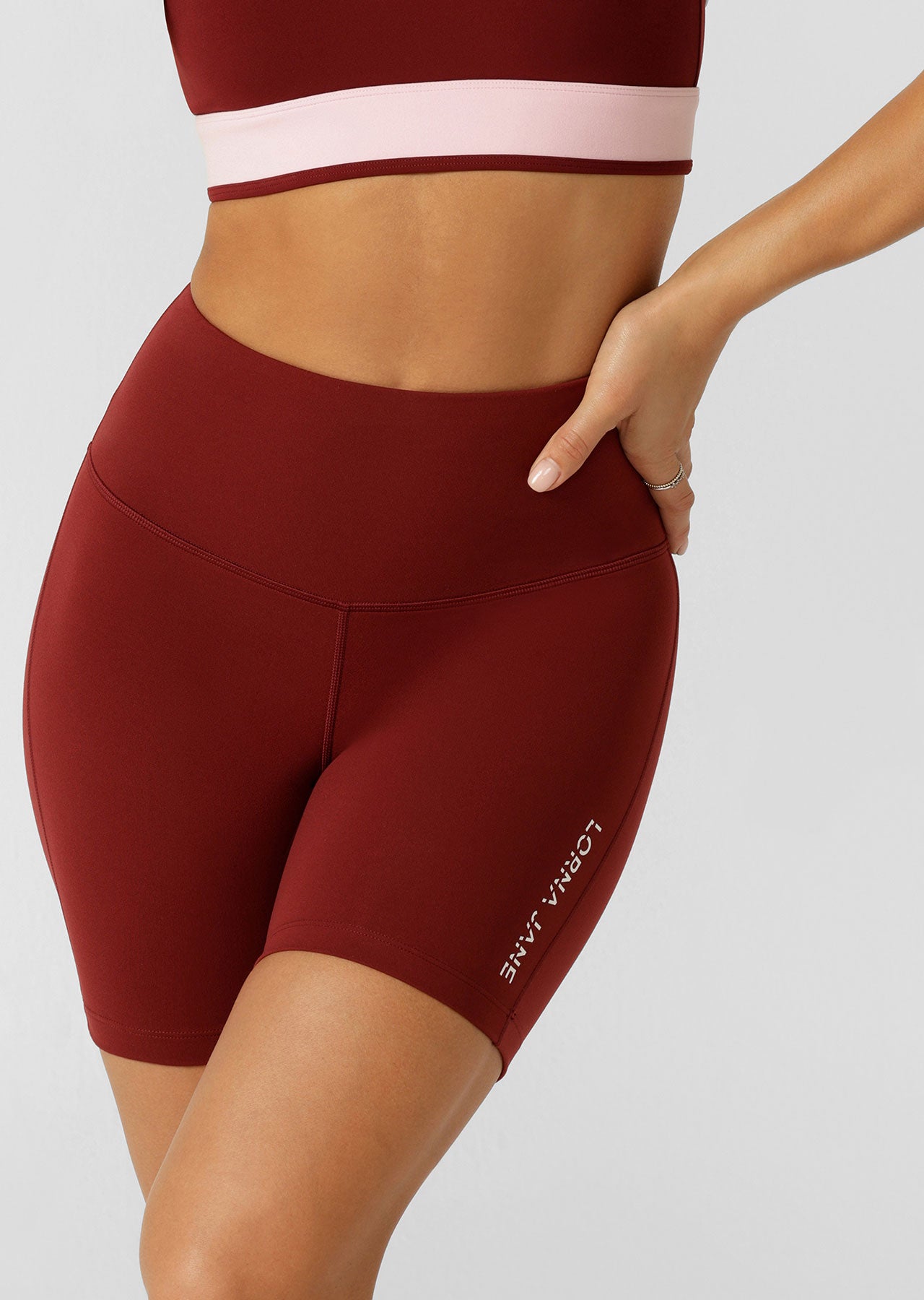 Lorna Jane Lotus No Chafe Phone Pocket 12cm Bike Shorts - Merlot