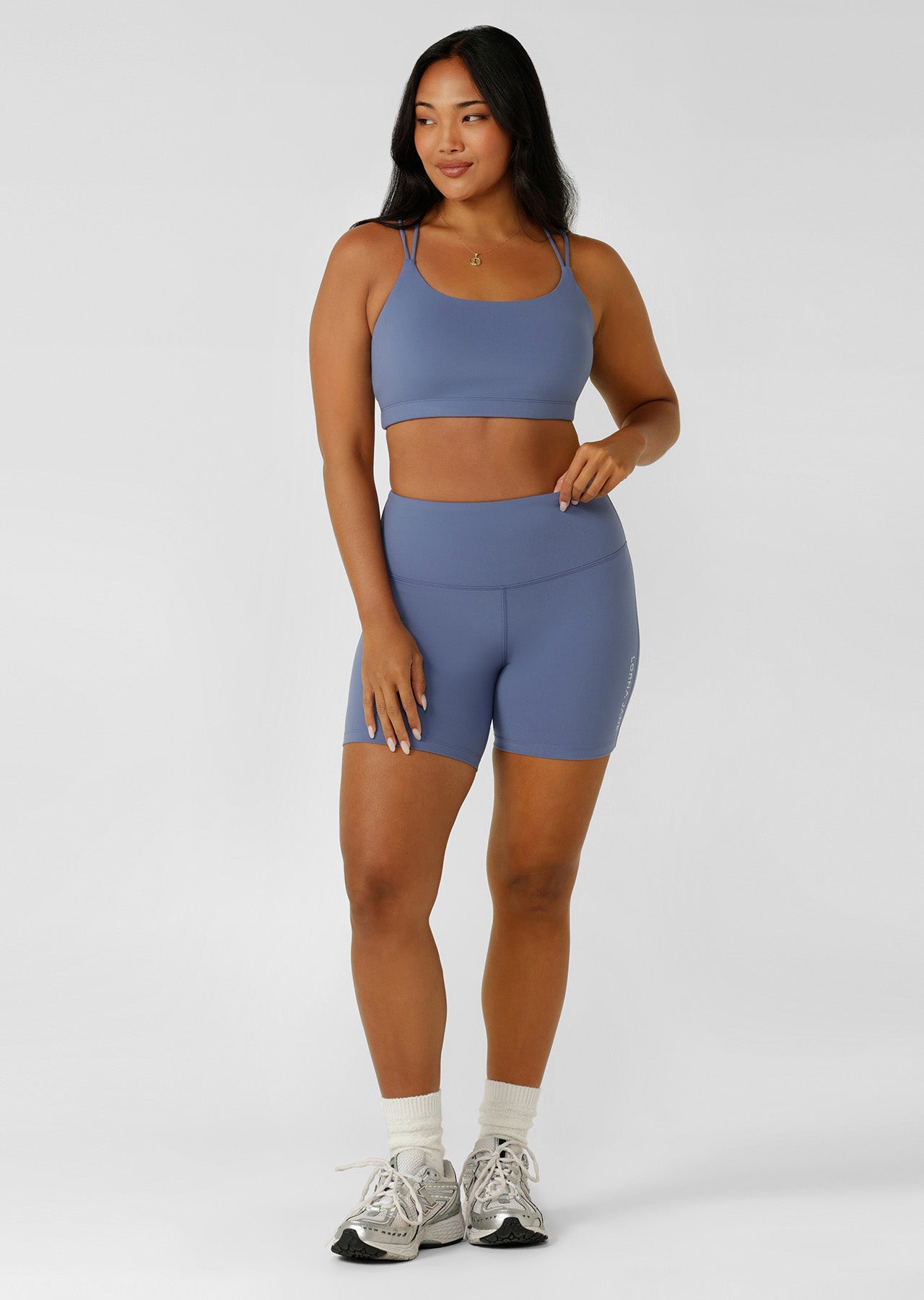 Lorna Jane Lotus No Chafe Phone Pocket 12cm Bike Shorts - Misty Blue