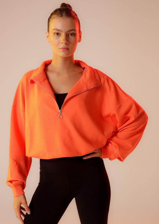 Lorna Jane LJ Rib Quarter Zip Sweat - Satsuma